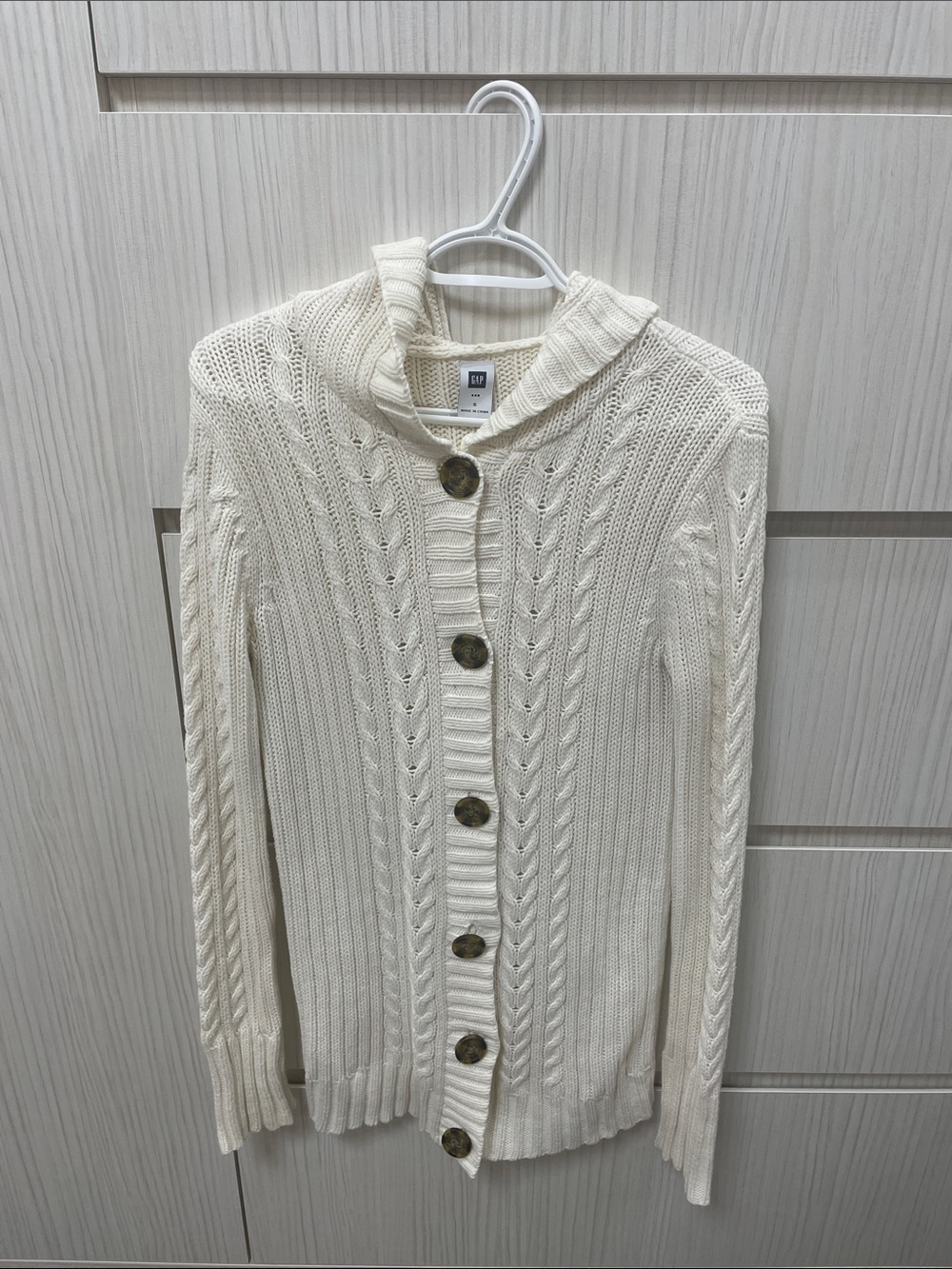 GAP Cream Cable-Knit Button-Up Cardigan with Hood